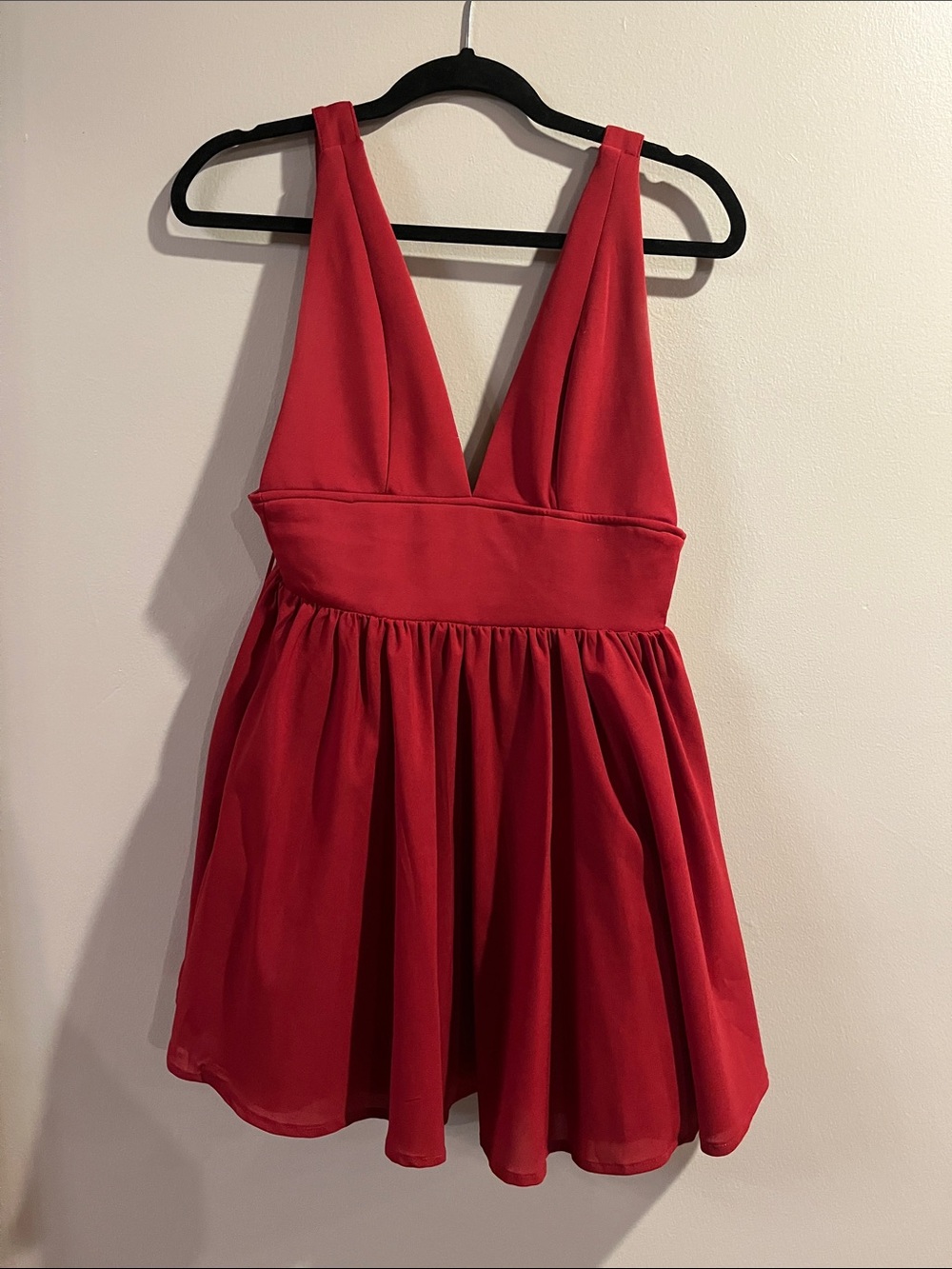 Tobi Bright Red V-Neck Skater Dress